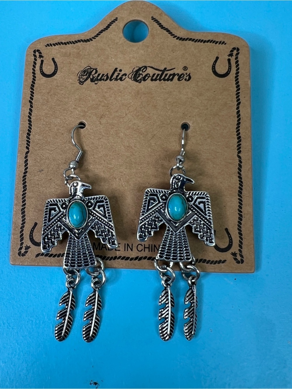 Rustic Couture Southwestern Dangle Earring Featuring ThunderBirdsFaux Turquoise
